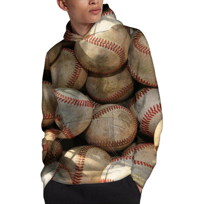 Grunge Baseballs Print Pullover Hoodie
