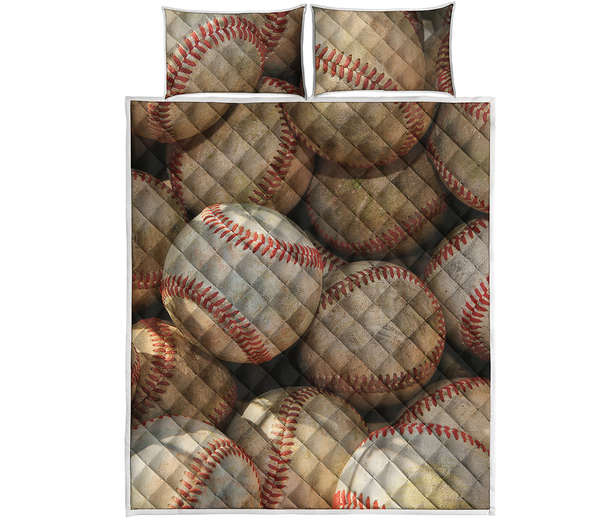 Grunge Baseballs Print Quilt Bed Set