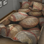 Grunge Baseballs Print Quilt Bed Set