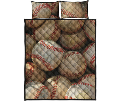 Grunge Baseballs Print Quilt Bed Set