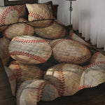 Grunge Baseballs Print Quilt Bed Set