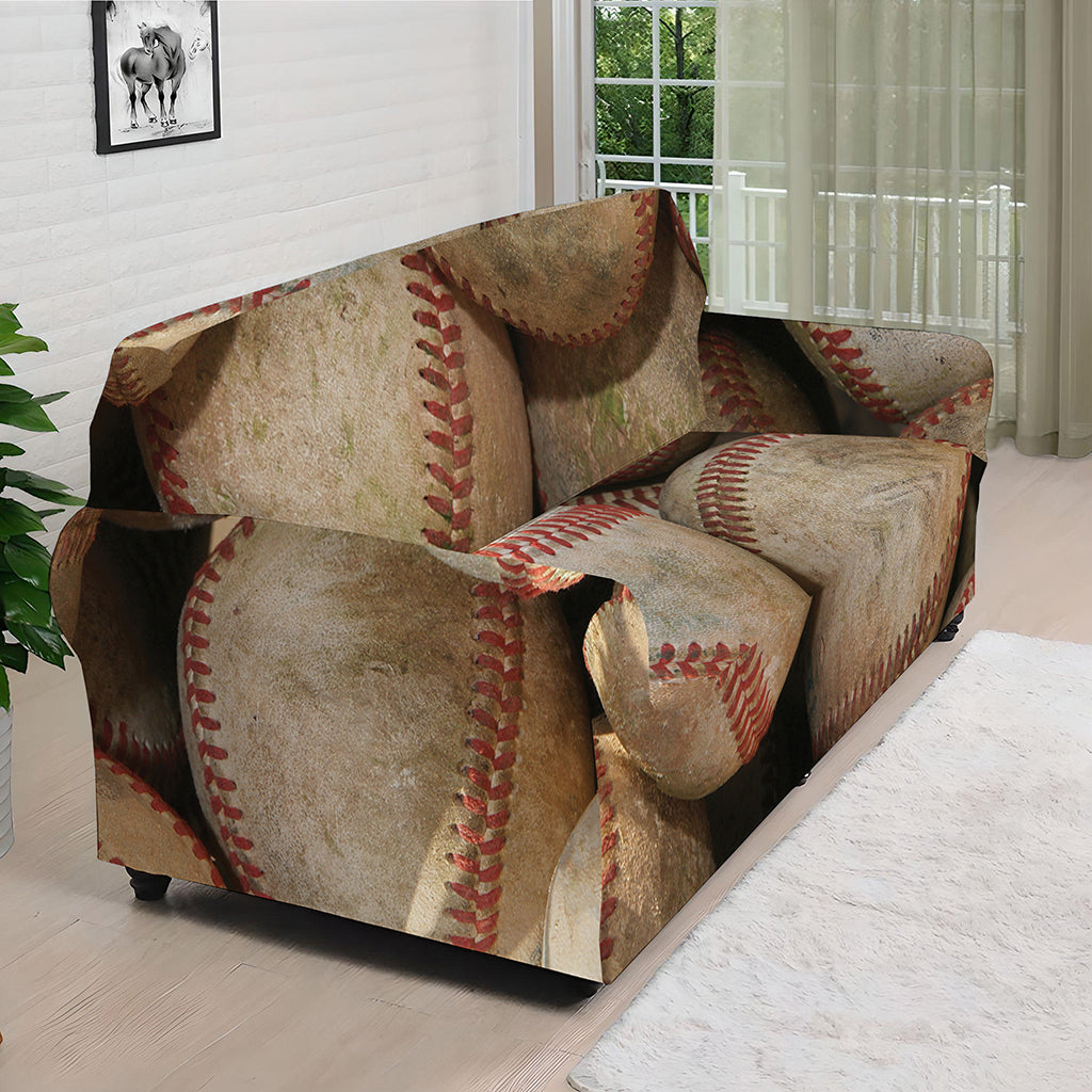 Grunge Baseballs Print Sofa Cover