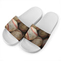 Grunge Baseballs Print White Slide Sandals