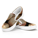 Grunge Baseballs Print White Slip On Shoes