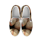 Grunge Baseballs Print White Slip On Shoes