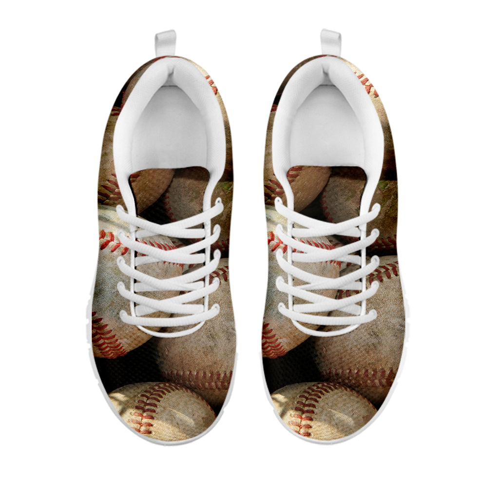 Grunge Baseballs Print White Sneakers