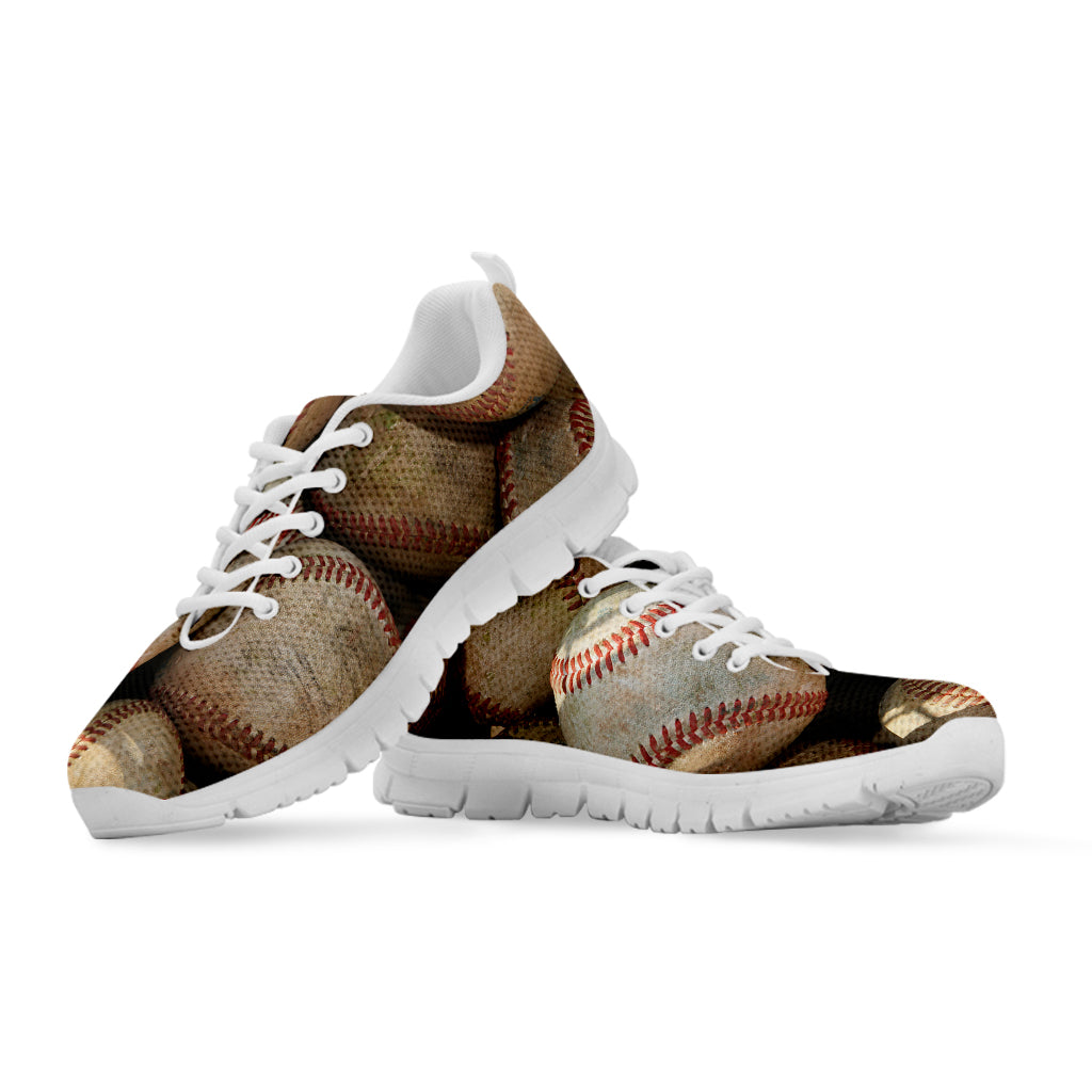 Grunge Baseballs Print White Sneakers