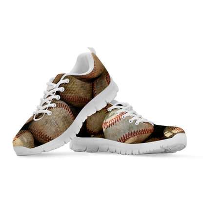 Grunge Baseballs Print White Sneakers