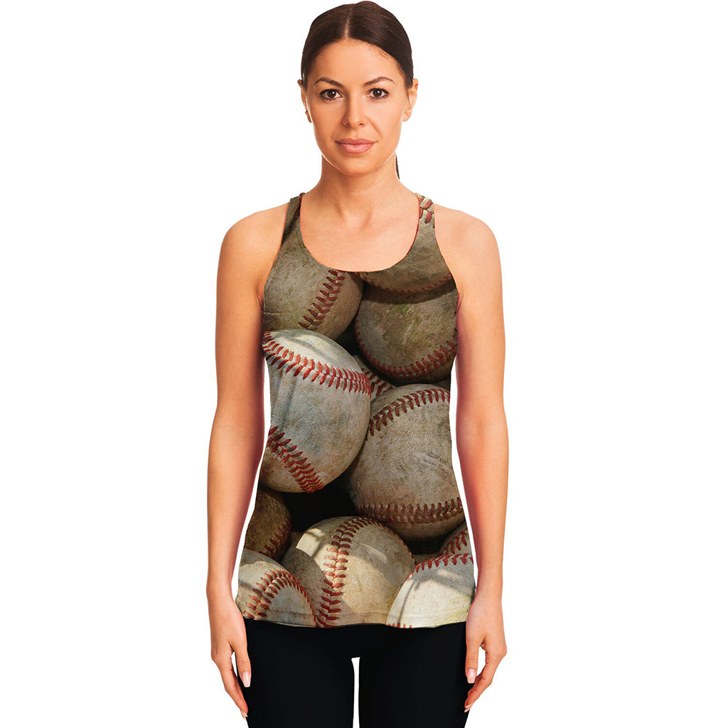 Grunge Baseballs Print Women's Racerback Tank Top