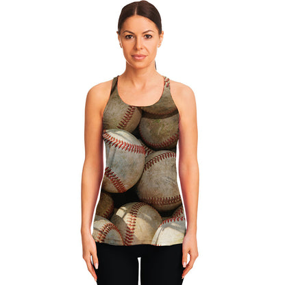 Grunge Baseballs Print Women's Racerback Tank Top