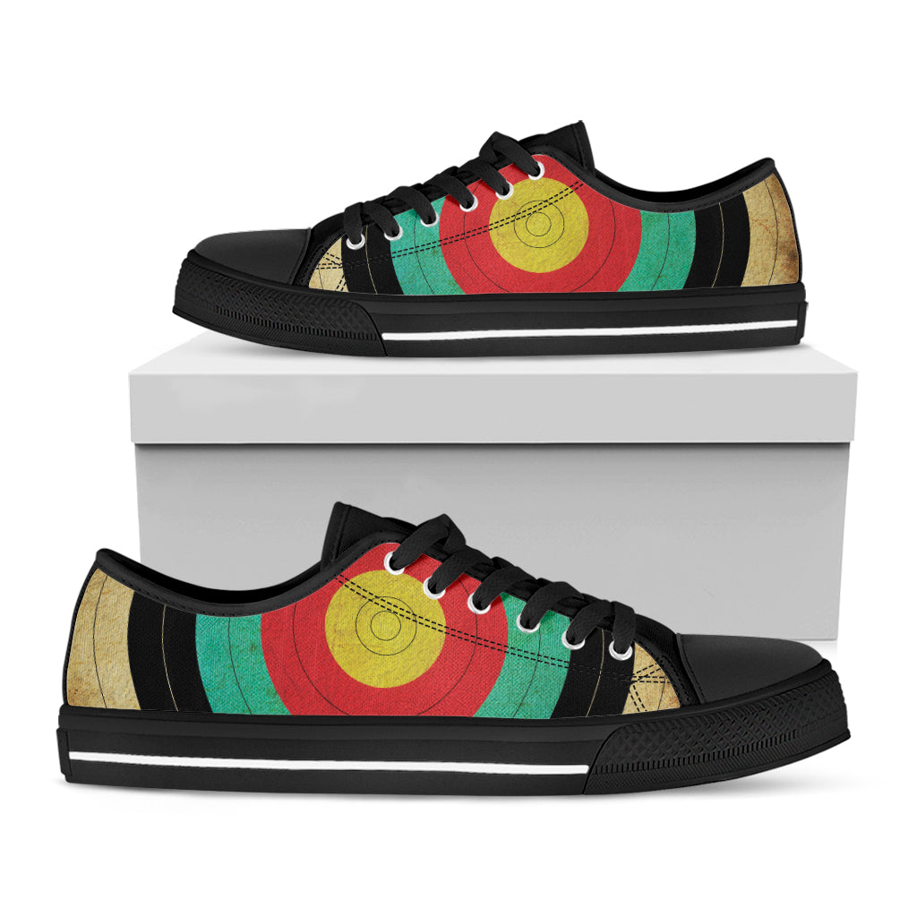 Grunge Bullseye Target Print Black Low Top Shoes 