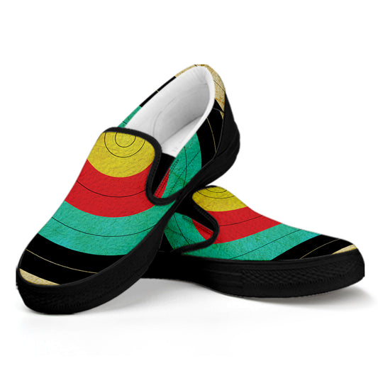 Grunge Bullseye Target Print Black Slip On Shoes