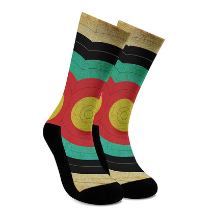 Grunge Bullseye Target Print Crew Socks