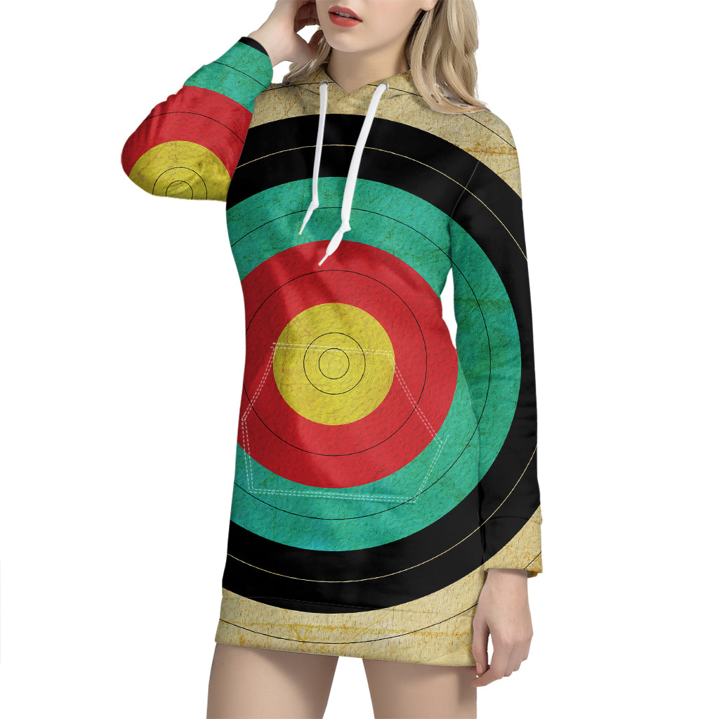 Grunge Bullseye Target Print Pullover Hoodie Dress