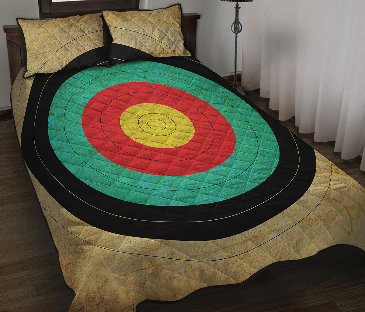 Grunge Bullseye Target Print Quilt Bed Set