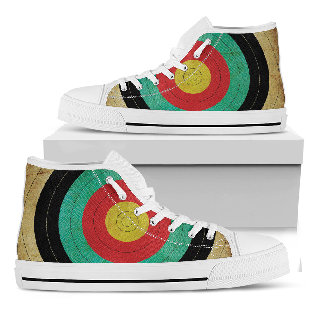 Grunge Bullseye Target Print White High Top Shoes