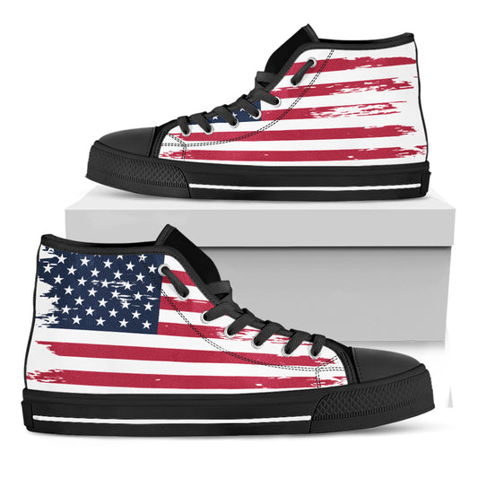 Grunge Flag Of USA Print Black High Top Shoes