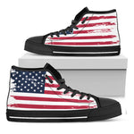 Grunge Flag Of USA Print Black High Top Shoes