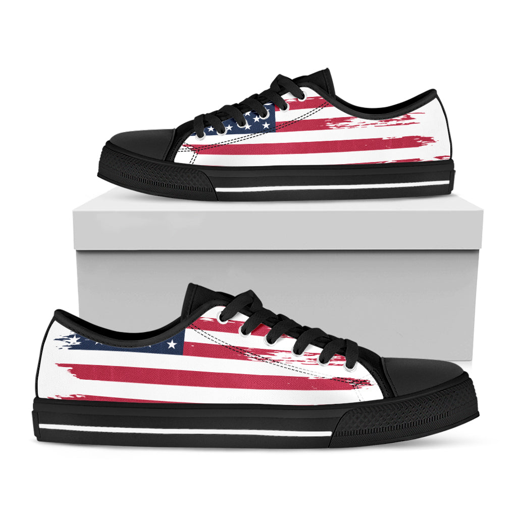 Grunge Flag Of USA Print Black Low Top Shoes 