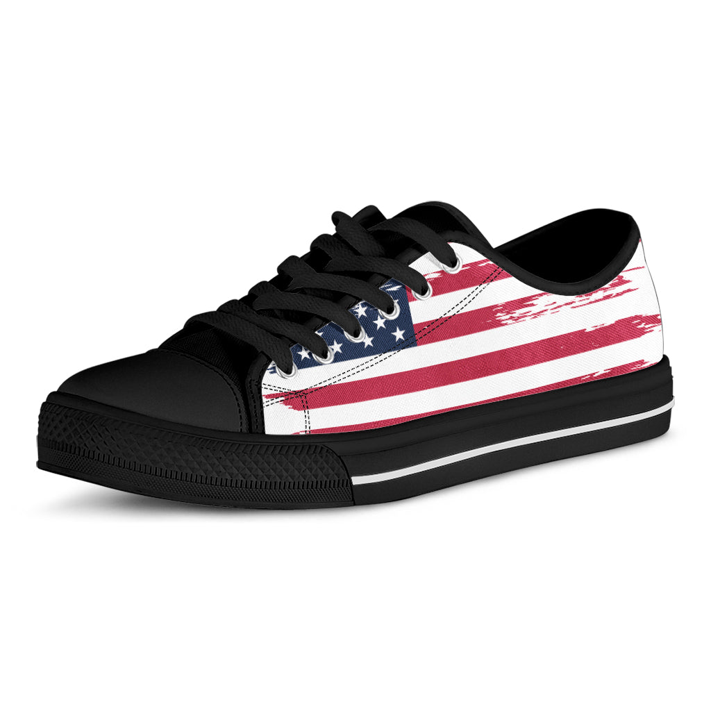 Grunge Flag Of USA Print Black Low Top Shoes 