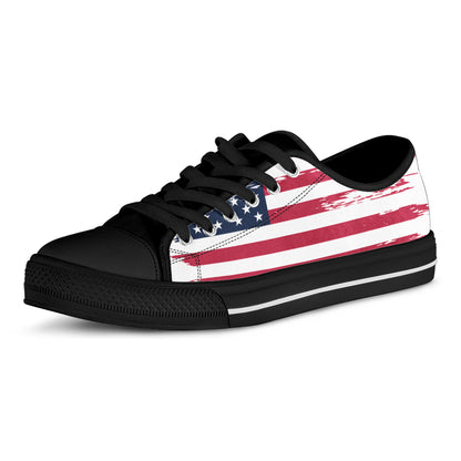 Grunge Flag Of USA Print Black Low Top Shoes 