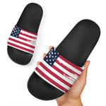 Grunge Flag Of USA Print Black Slide Sandals