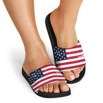 Grunge Flag Of USA Print Black Slide Sandals