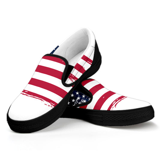 Grunge Flag Of USA Print Black Slip On Shoes