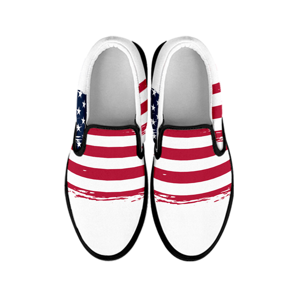 Grunge Flag Of USA Print Black Slip On Shoes