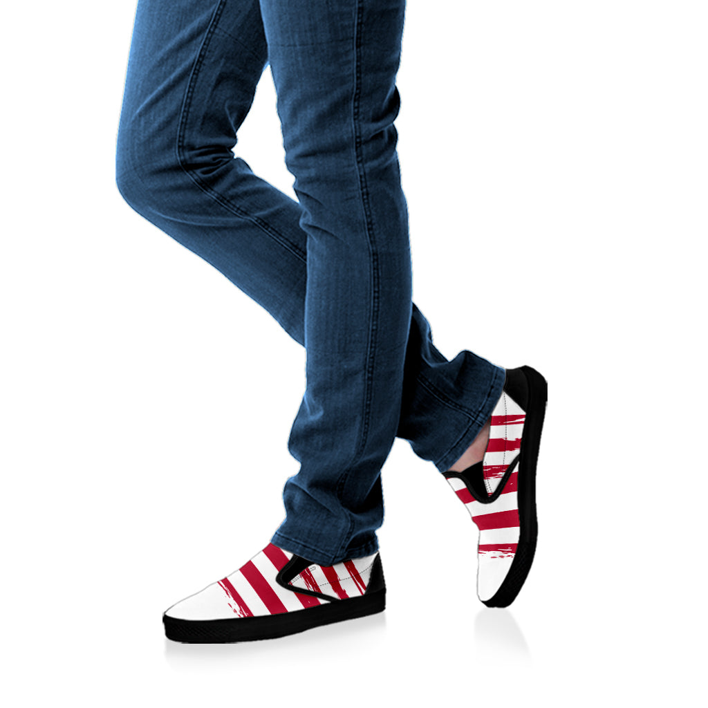 Grunge Flag Of USA Print Black Slip On Shoes