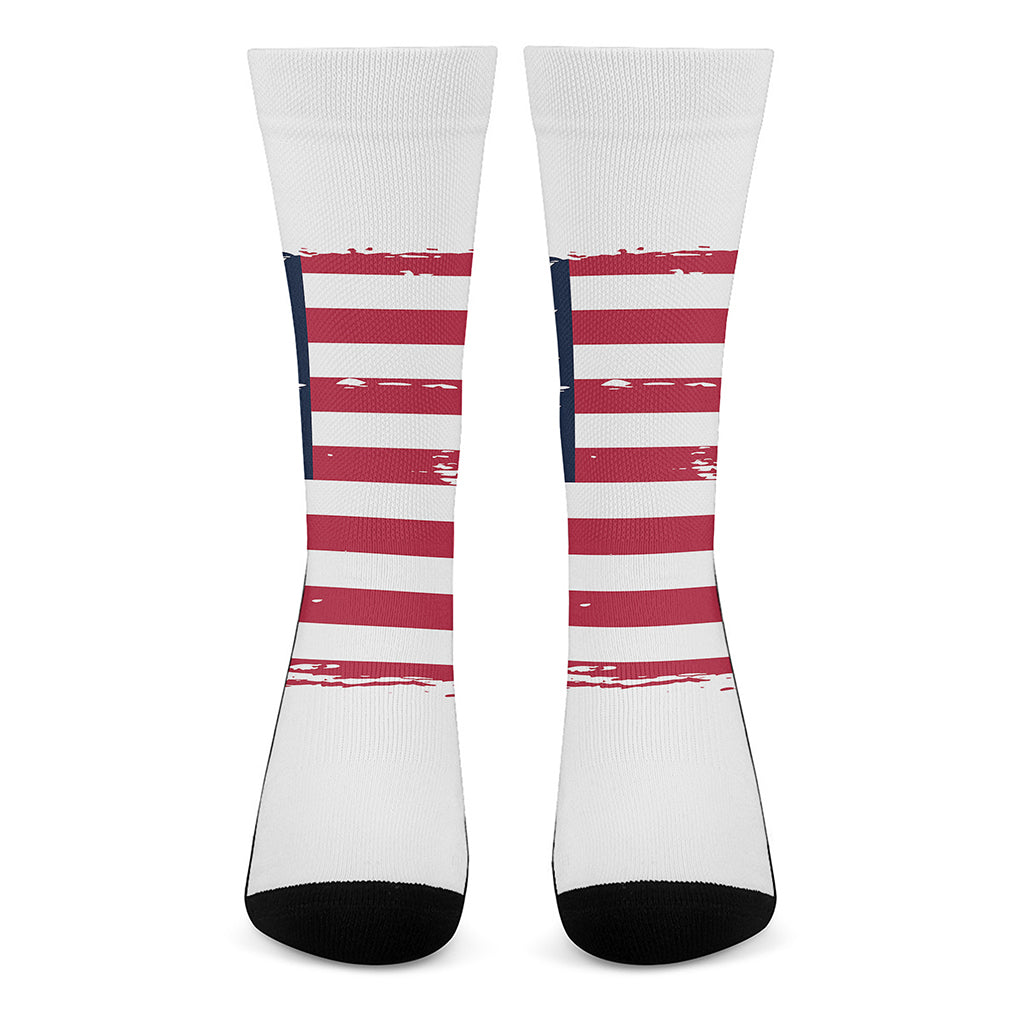 Grunge Flag Of USA Print Crew Socks