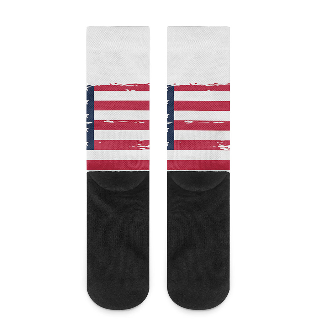 Grunge Flag Of USA Print Crew Socks