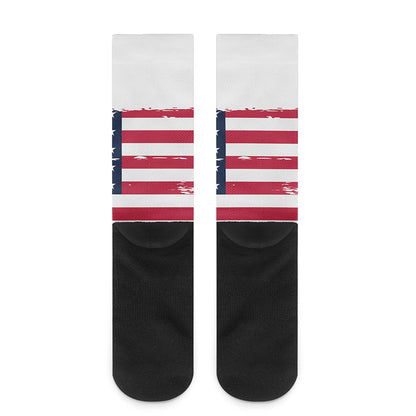 Grunge Flag Of USA Print Crew Socks