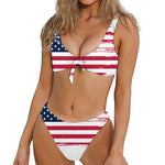 Grunge Flag Of USA Print Front Bow Tie Bikini