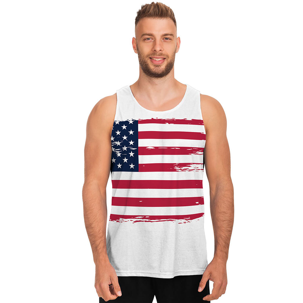 Grunge Flag Of USA Print Men's Tank Top