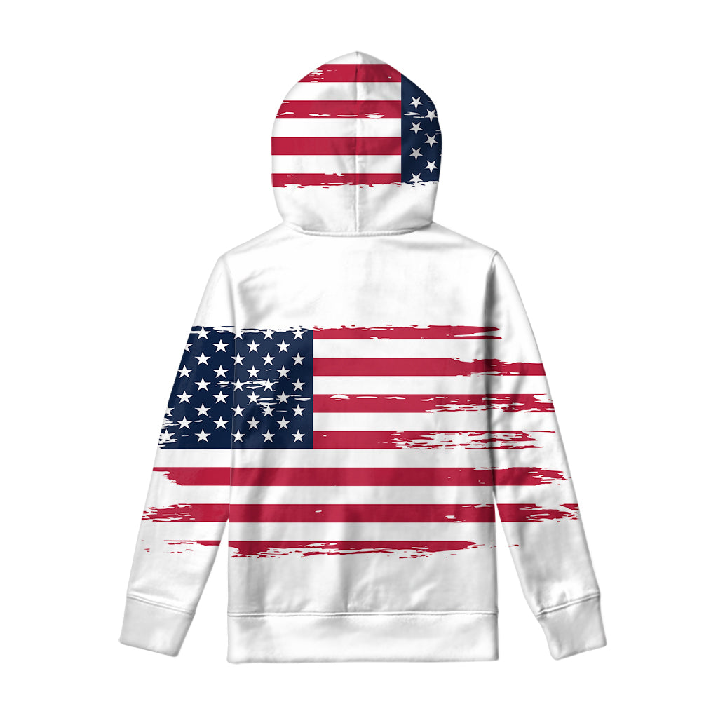 Grunge Flag Of USA Print Pullover Hoodie