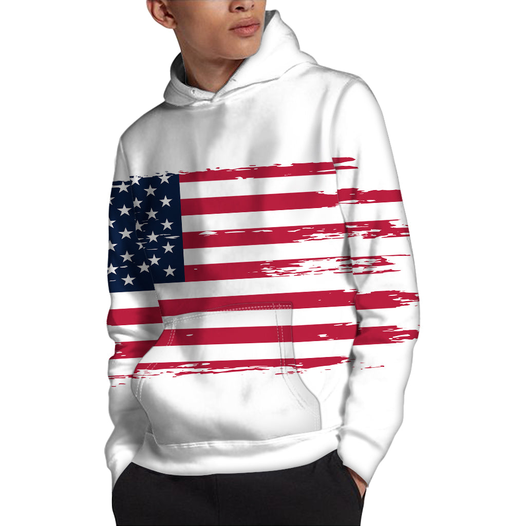 Grunge Flag Of USA Print Pullover Hoodie