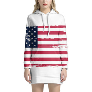 Grunge Flag Of USA Print Pullover Hoodie Dress