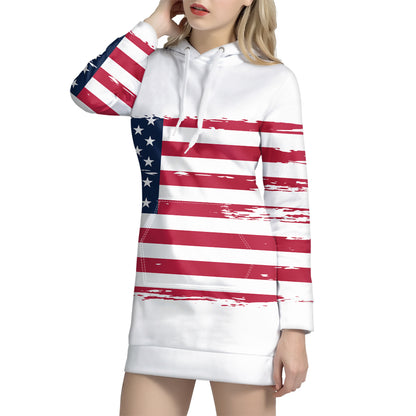 Grunge Flag Of USA Print Pullover Hoodie Dress