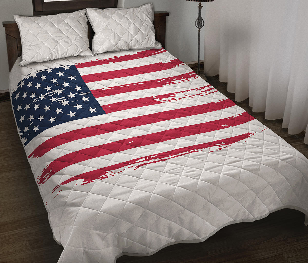 Grunge Flag Of USA Print Quilt Bed Set