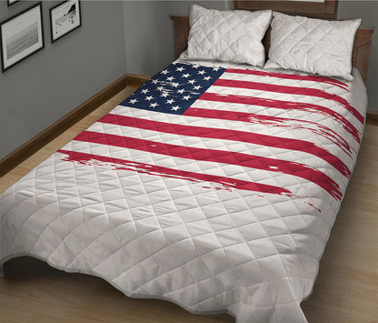 Grunge Flag Of USA Print Quilt Bed Set
