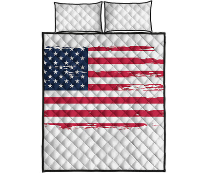 Grunge Flag Of USA Print Quilt Bed Set