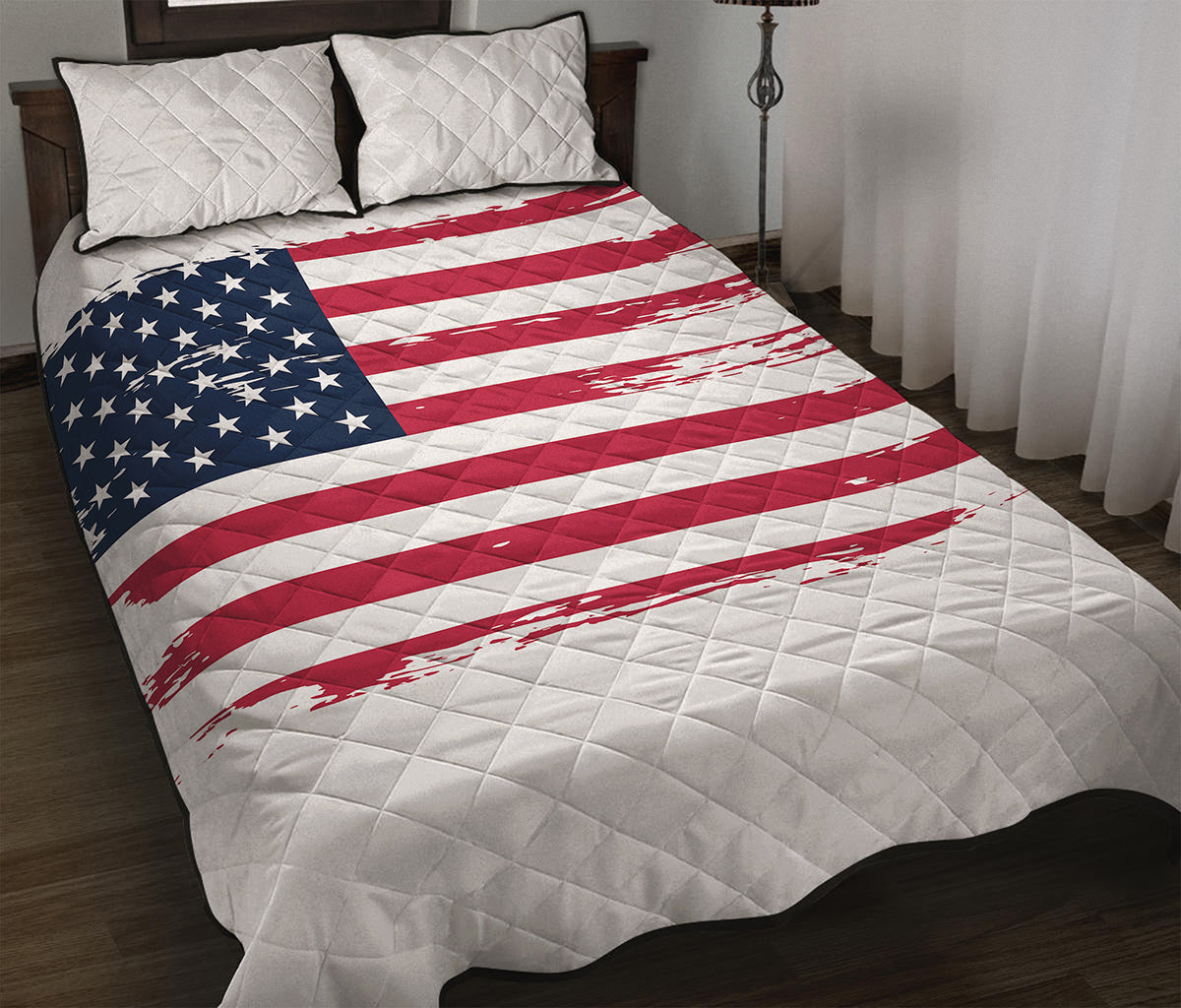 Grunge Flag Of USA Print Quilt Bed Set