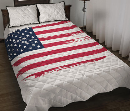Grunge Flag Of USA Print Quilt Bed Set