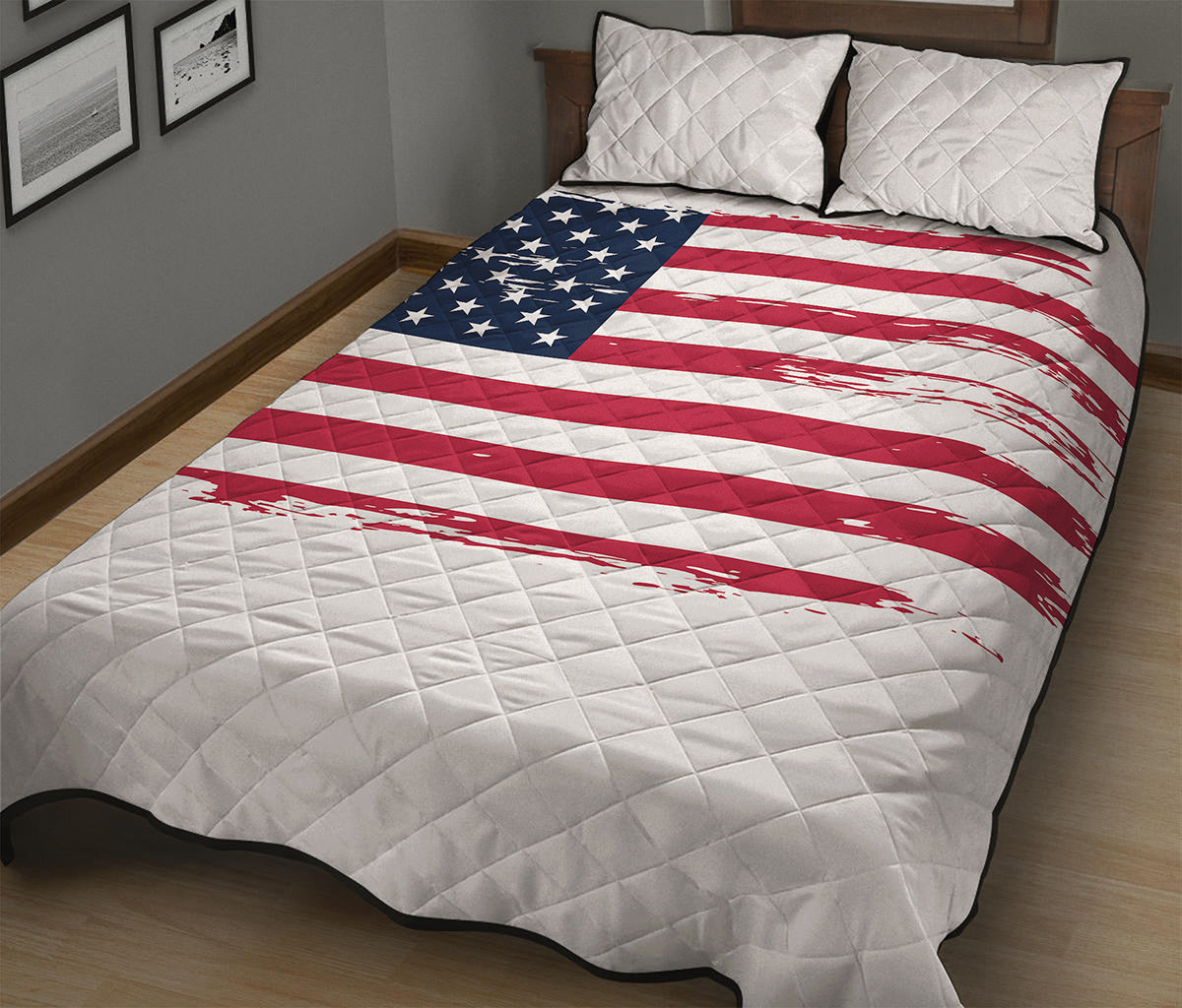 Grunge Flag Of USA Print Quilt Bed Set