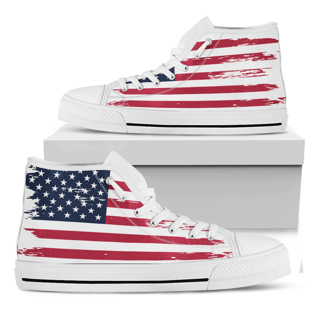 Grunge Flag Of USA Print White High Top Shoes