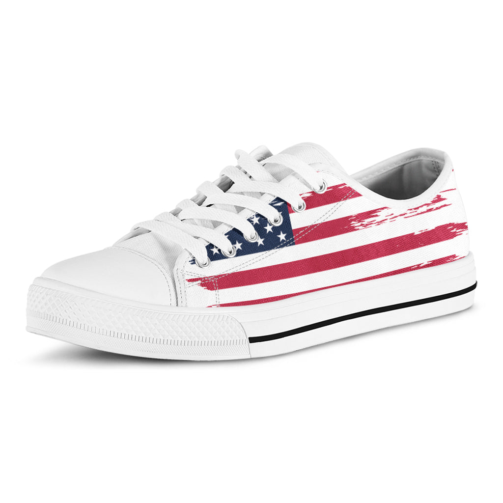 Grunge Flag Of USA Print White Low Top Shoes