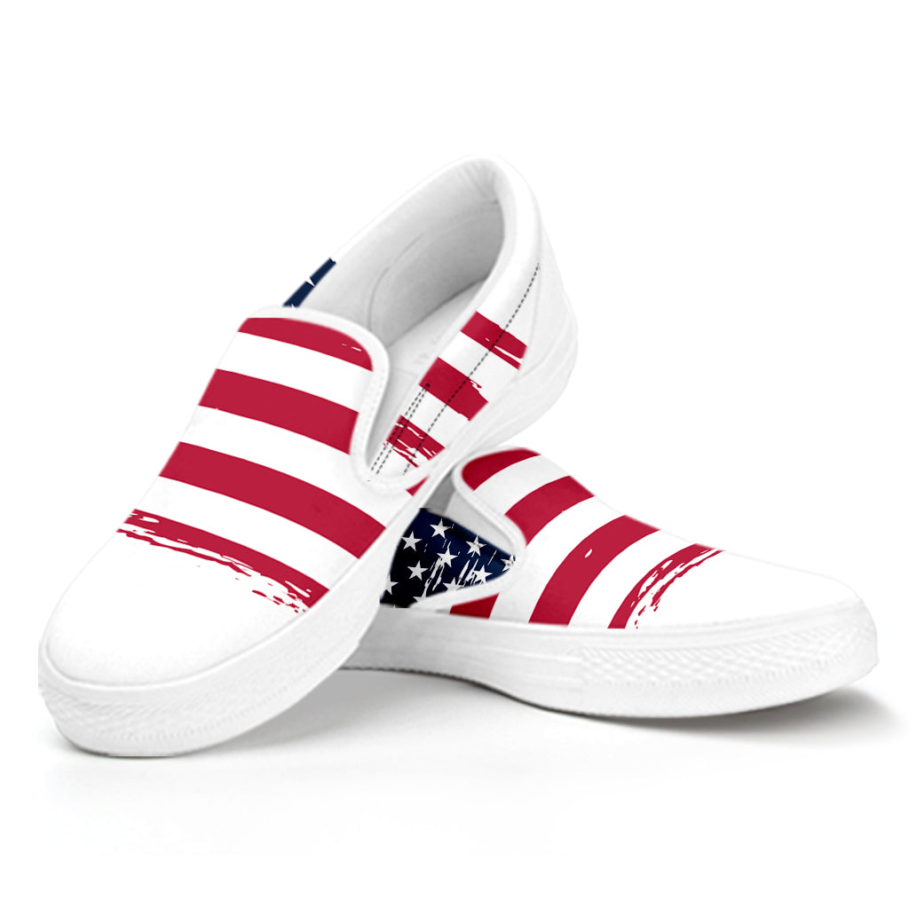 Grunge Flag Of USA Print White Slip On Shoes