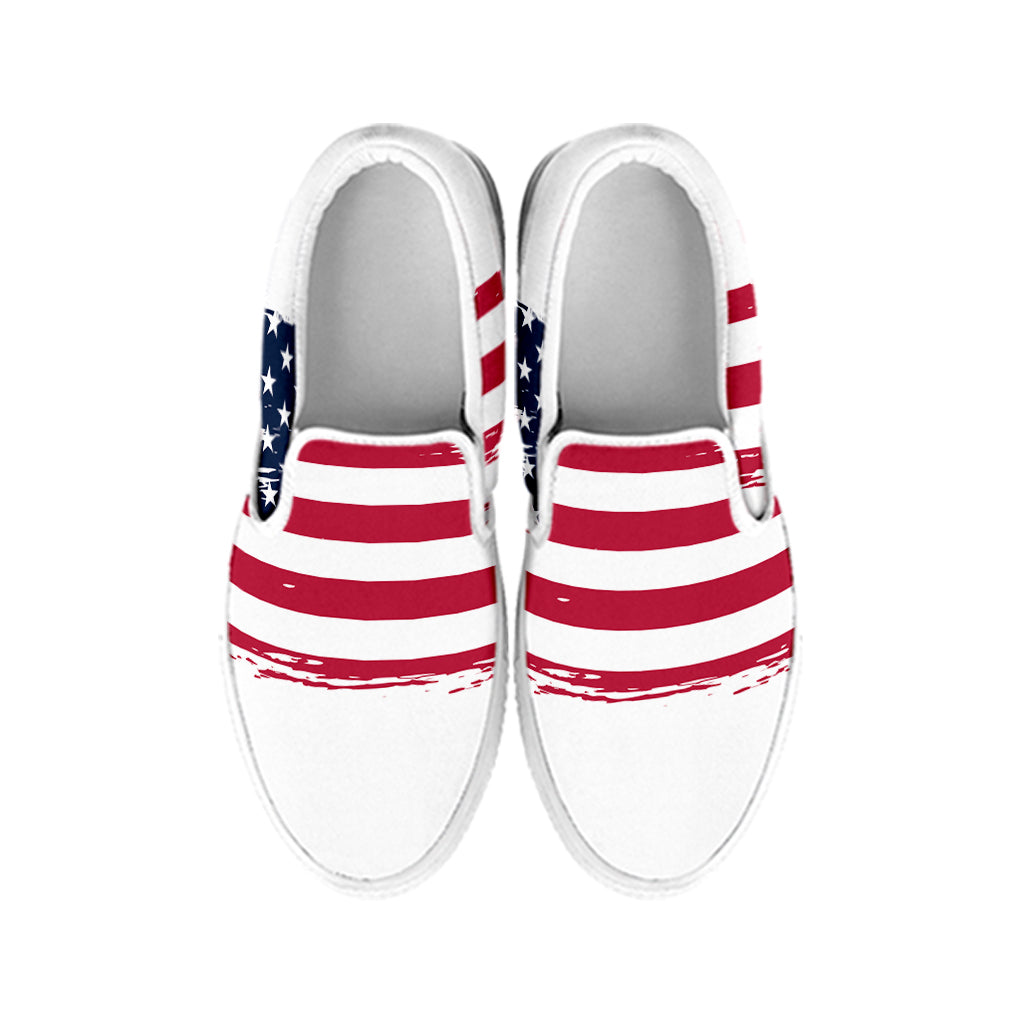 Grunge Flag Of USA Print White Slip On Shoes