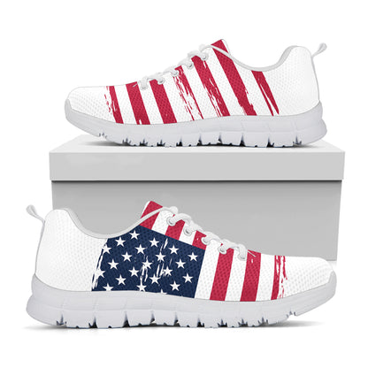 Grunge Flag Of USA Print White Sneakers